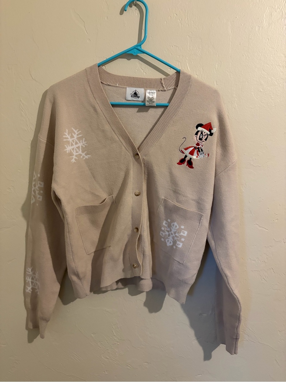 Disney Beige Holiday Cardigan with Minnie Mouse Embroidery